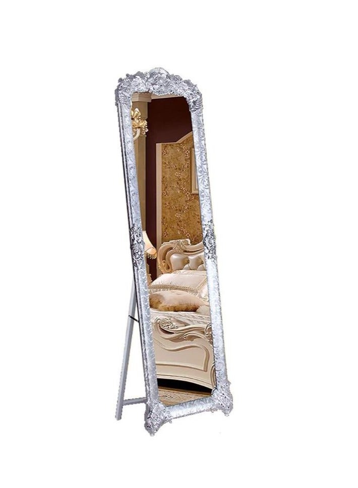 Golden Metal Framed Decorative Dressing Floor Standing Mirror, Full Body Mirror Silver 45X165Cm  - Image 1