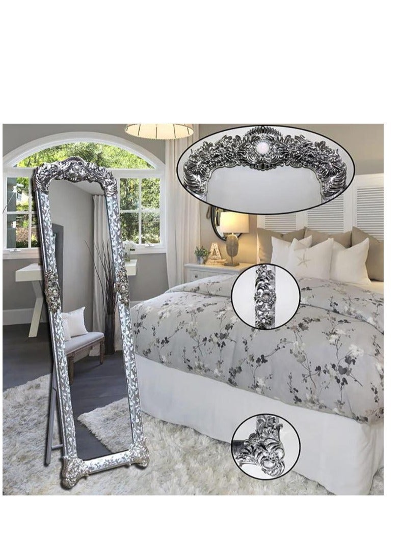 Golden Metal Framed Decorative Dressing Floor Standing Mirror, Full Body Mirror Silver 45X165Cm  - Image 3