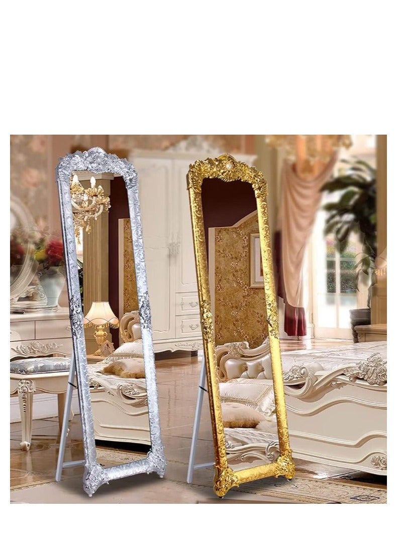Golden Metal Framed Decorative Dressing Floor Standing Mirror, Full Body Mirror Silver 45X165Cm  - Image 4