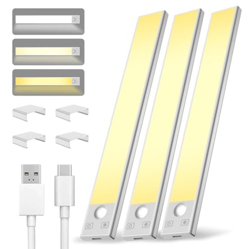 Under Cabinet Lighting 12 inch Rechargeable Battery Operated Motion Sensor Light Wireless Under Counter Lights for Kitchen, Stairs, Hallway 3 Pack - Image 1