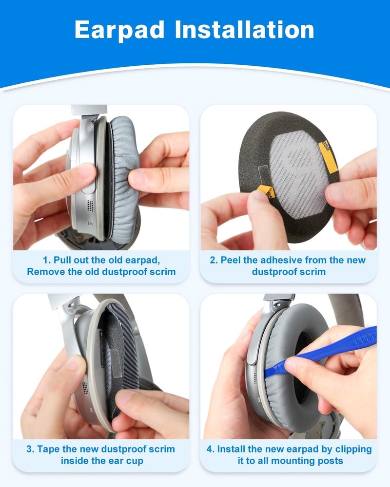 Sounce Replacement Earpads Cushions for Bose QuietComfort 35 (QC35) Quiet Comfort 35 II, QuietComfort 15 QC35/ Ae2 Ae2i Ae2w SoundTrue & SoundLink Headphones, Ear Pads with Softer Leather (Grey) - Image 5