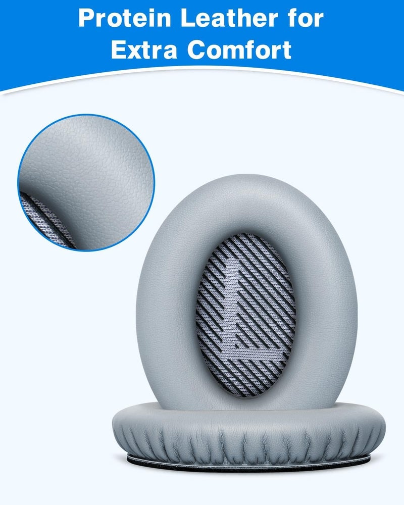 Sounce Replacement Earpads Cushions for Bose QuietComfort 35 (QC35) Quiet Comfort 35 II, QuietComfort 15 QC35/ Ae2 Ae2i Ae2w SoundTrue & SoundLink Headphones, Ear Pads with Softer Leather (Grey) - Image 3