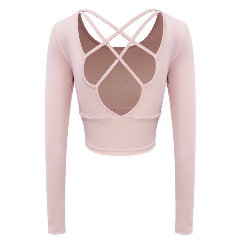 Generic Autumn Winter Yoga Clothing, Cut-out Back Sports Top with Pad Lotus color long sleeves 