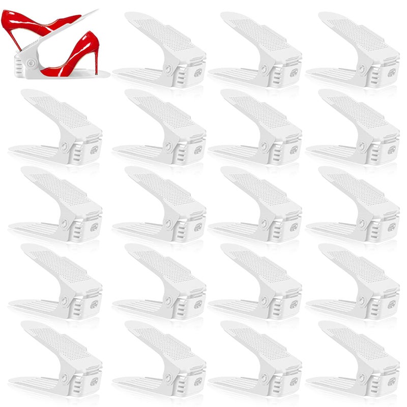 Monlity Shoe Slots Organizer - 20 Pack Shoe Stackers, 50% Space Savers, 4 Levels Adjustable Rack, White - Image 1