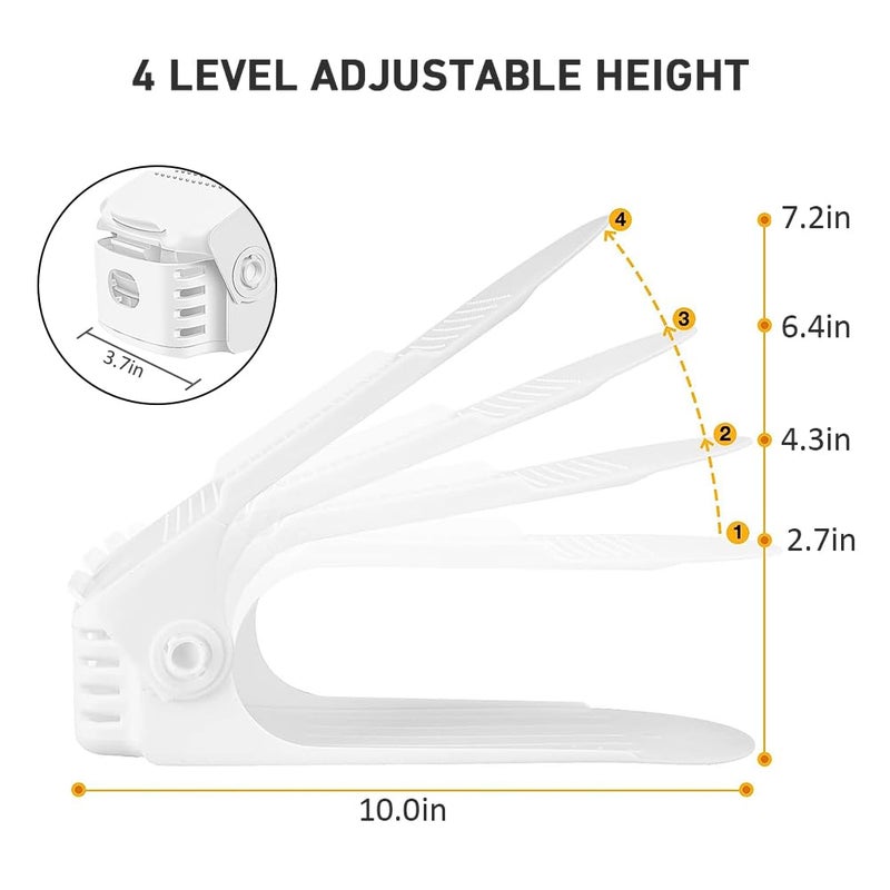 Monlity Shoe Slots Organizer - 20 Pack Shoe Stackers, 50% Space Savers, 4 Levels Adjustable Rack, White - Image 3
