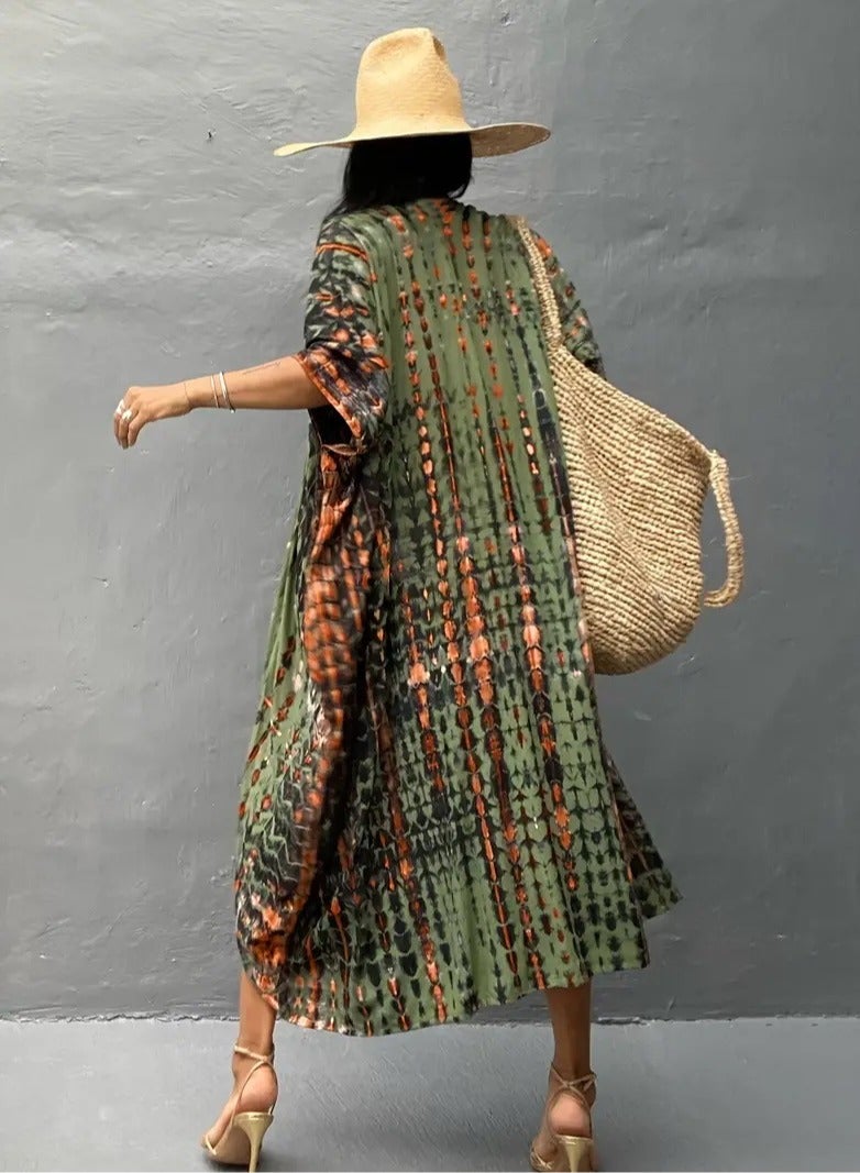 GRKC Stylish Tie Dye Open Front Long Kimono Swimsuit Cover Up for Women, Perfect Beach Resort Vacation Swimwear Shawl - Image 4