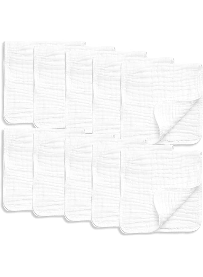 AllSett Health 10 Pack Muslin Burp Cloths Large 20" By 10" 100% Cotton Hand Wash Cloth 6 Layers Extra Absorbent And Soft White - Image 1