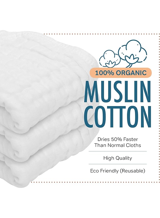 AllSett Health 10 Pack Muslin Burp Cloths Large 20" By 10" 100% Cotton Hand Wash Cloth 6 Layers Extra Absorbent And Soft White - Image 2