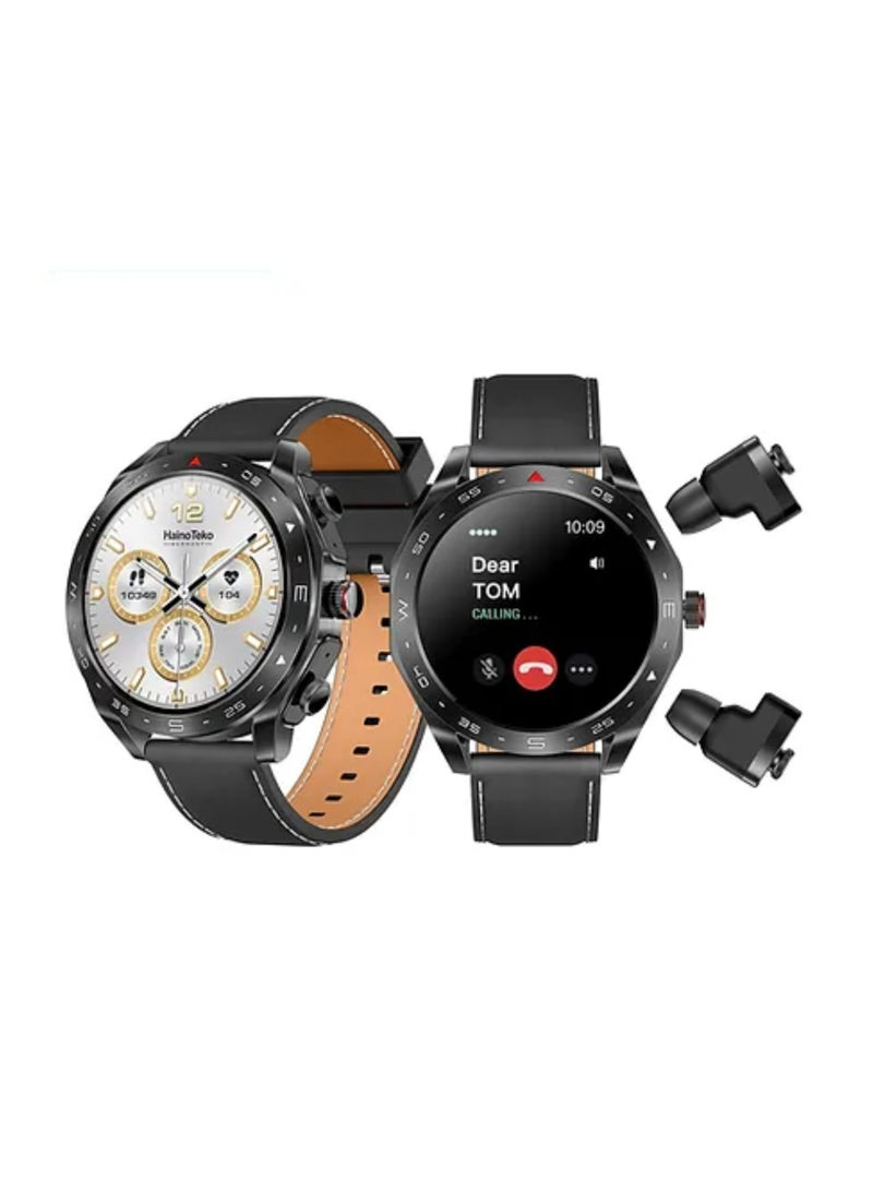Haino Teko Premium Watch Buds With Large Screen Round Shape AMOLED Display for Ladies and Gents_Black - Image 1