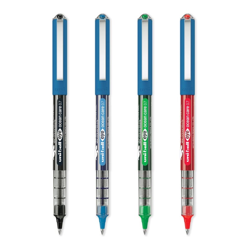 Uniball uni-ball Eye UB-157 Ocean Care Fine 0.7 mm Rollerball Pen - Blue, Black, Red, Green (Pack of 4, Assorted) - Image 1