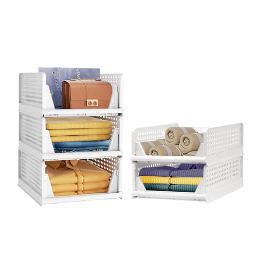 Aditya polymers Wardrobe Closet Organizers Pack (3 Large + 2 Small) Multipurpose Combo | Foldable Stackable Clothes Storage Baskets | Adjustable Sliding Drawer Design | Space Saving Organizer for Cupboard Almirah - Image 1