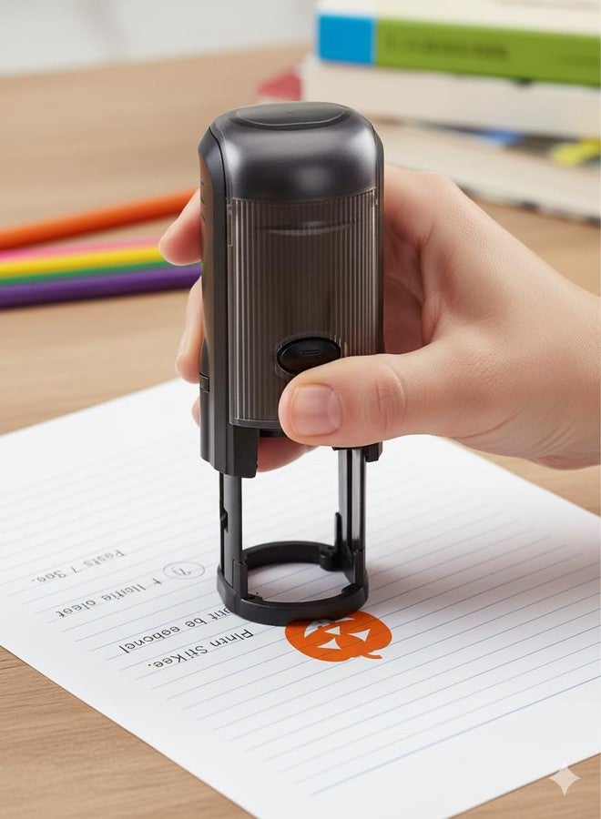 Infusion Round Teacher Stamp, Holiday, 3/4'' Self-Inking Rubber Stamp - Jack-O-Lantern - Orange Ink - Image 4