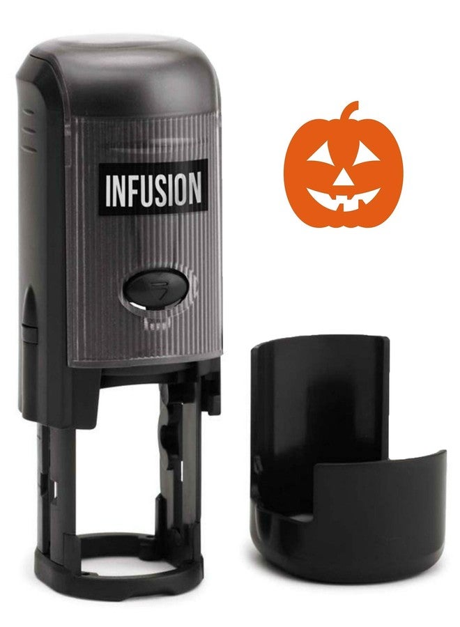 Infusion Round Teacher Stamp, Holiday, 3/4'' Self-Inking Rubber Stamp - Jack-O-Lantern - Orange Ink - Image 1