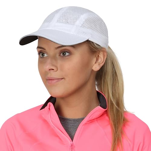 TrailHeads Women's Race Day Performance Running Cap, Lightweight & Quick Drying Mesh Sports Hat with Reflective Trim - White - Image 1