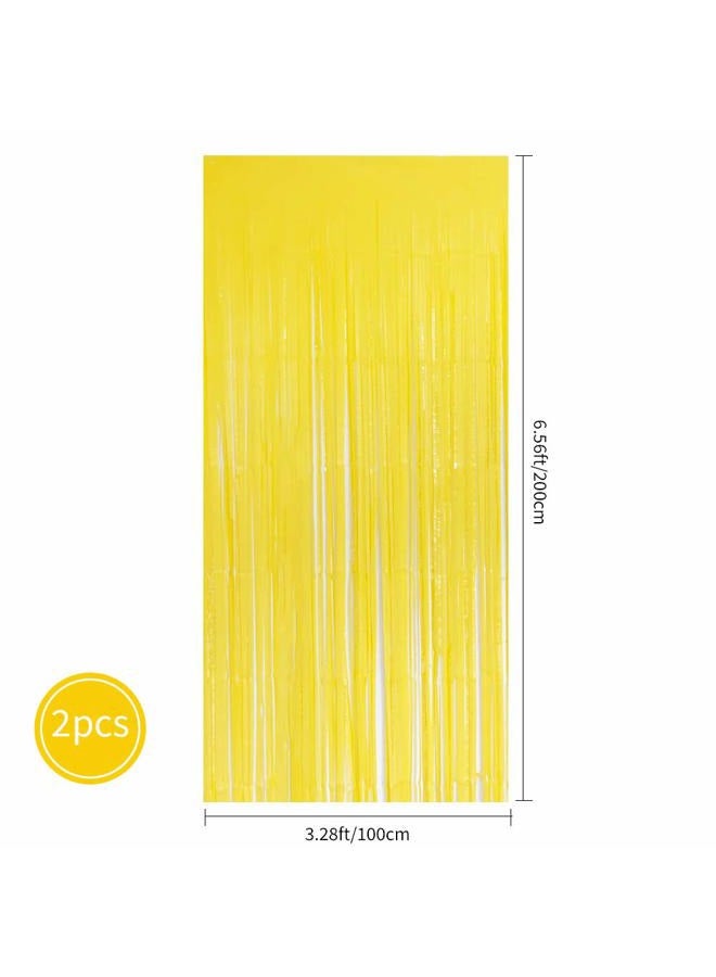 BEISHIDA 2 Pack Foil Fringe Curtain,Macaron Pale Yellow Tinsel Metallic Curtains Photo Backdrop for Wedding Engagement Bridal Shower Birthday - Image 2