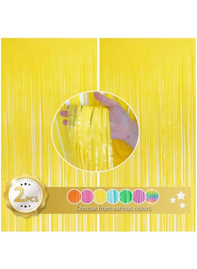 BEISHIDA 2 Pack Foil Fringe Curtain,Macaron Pale Yellow Tinsel Metallic Curtains Photo Backdrop for Wedding Engagement Bridal Shower Birthday - Image 1