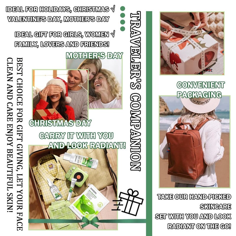 DuoZeng 10Pcs Skin Care KitSkincare Gift Set with Facial CleanserTonerSerumEye Cream Face CreamExfoliating GelSleeping Lip Mask 3 Pcs Aloe Vera Mask Kit for Women - Image 5