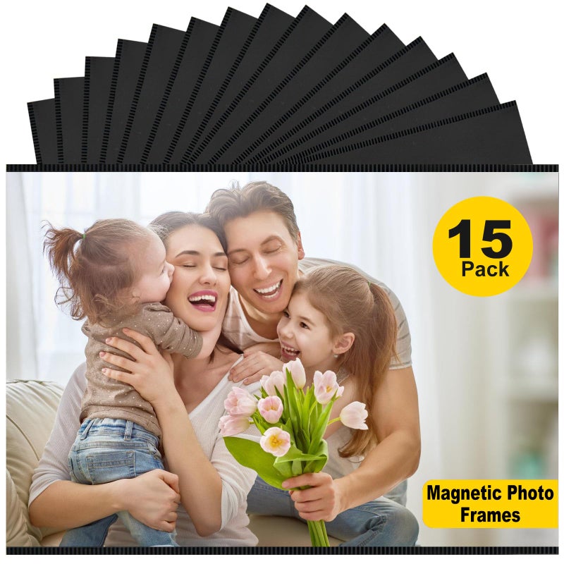 Mositear 15 Pack 4""x6"" Premium Super Slim Magnetic Picture Pockets Frames with Black Holds 4 x 6 inches Photo for Refrigerator - Image 1