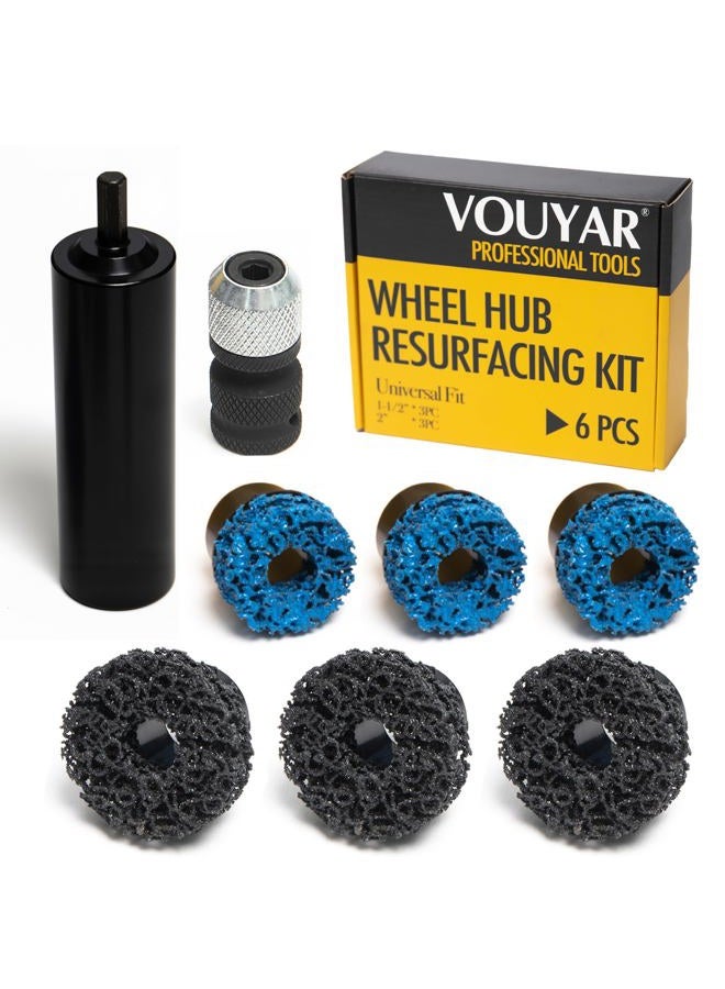 Vouyar Wheel Hub Resurfacing Kit, Metal Housing, Brake Surface and Stud Cleaner, Includes 6Pcs 1.5" and 2" Brake Disc Cleaning Pads, 1/4 Hex Shank with 1/2" Impact Driven Wrenches Adapter - Image 1