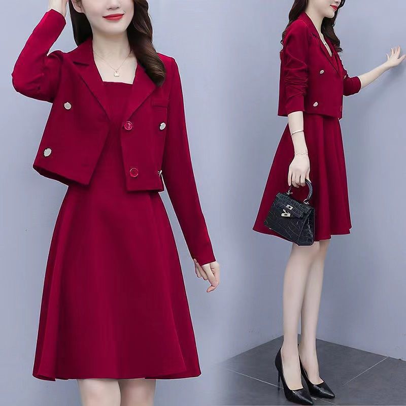 Youthful Blazer Dress Twinset 2024 Wine red suit