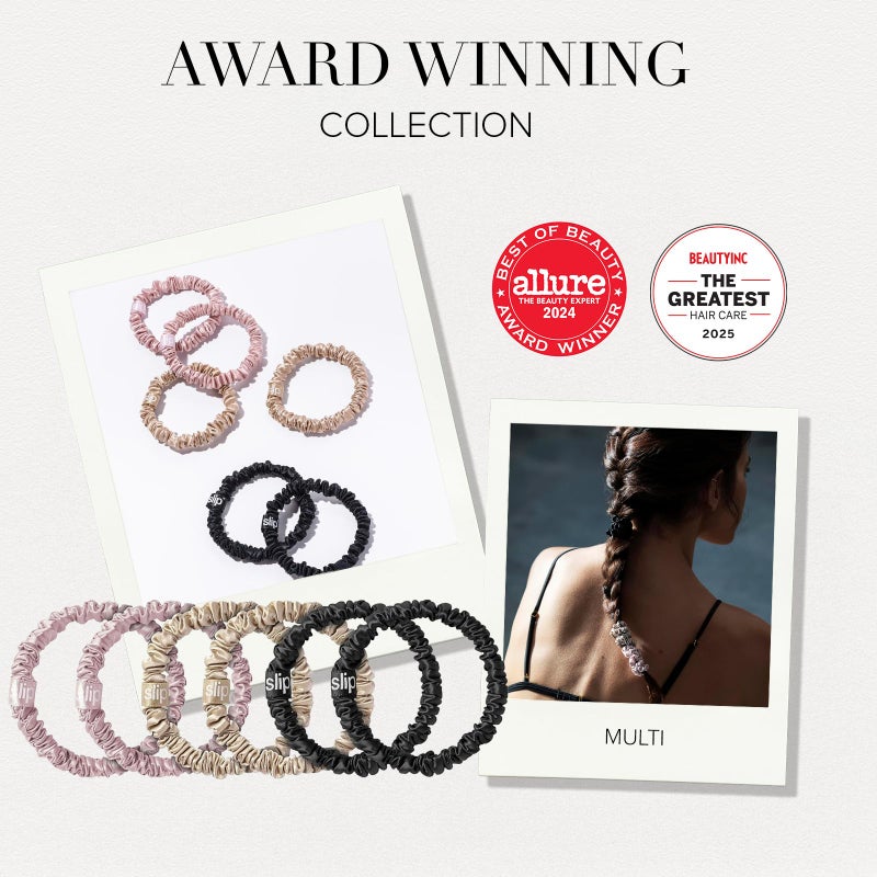 slip Skinny Scrunchies Multi | Set of 6 Pure Silk Skinny Scrunchies | Includes 2 Pink, 2 Caramel, 2 Black | 100% Mulberry Silk, Anti-Crease, Gentle on Hair, Reduces Breakage | Stylish & Durable - Image 4