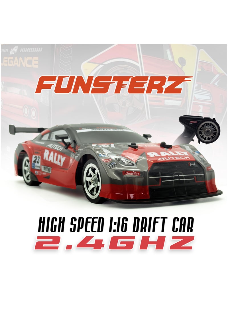 فونسترز سيارة فانسترز دريفت سيريز للتحكم عن بُعد | سيارة دفع رباعي بمقياس 1:16 مزودة بإضاءة LED وملحقاتها | سيارة سباق دريفت عالية السرعة بتردد 2.4 جيجاهرتز للأطفال من سن 6 سنوات فما فوق | سيارة كهربائية حمراء للتحكم عن بُعد مزودة ببطارية قابلة لإعادة الشحن - Image 2