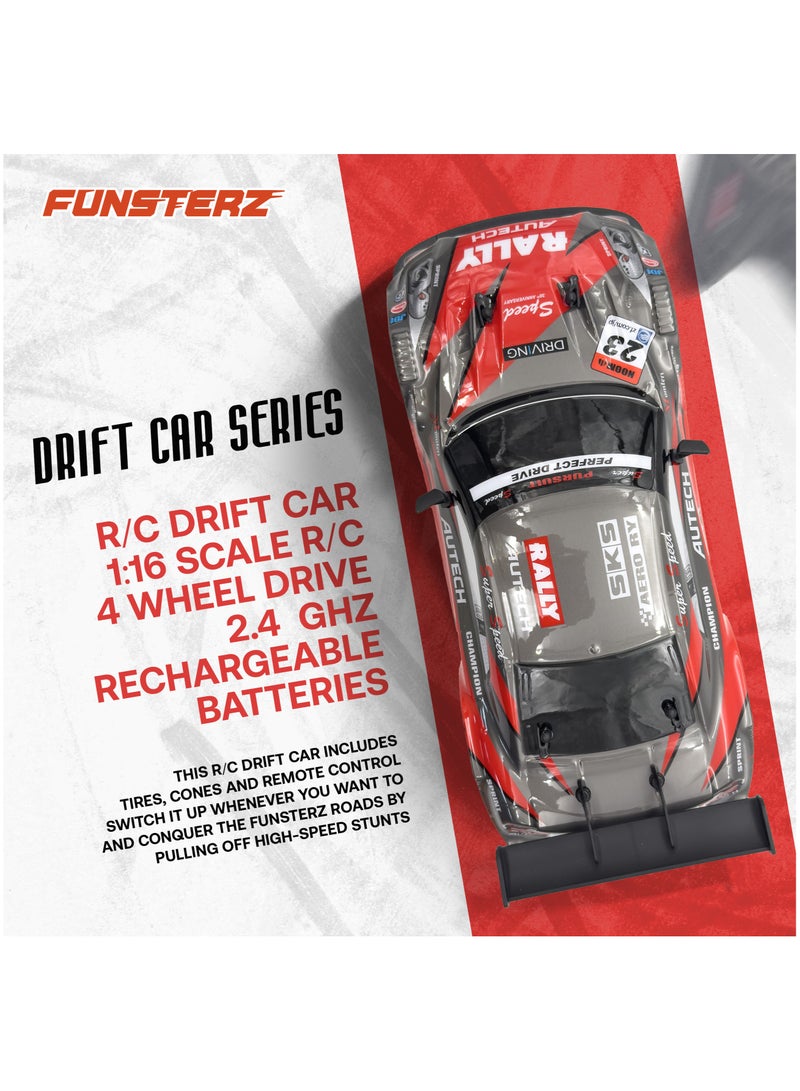 فونسترز سيارة فانسترز دريفت سيريز للتحكم عن بُعد | سيارة دفع رباعي بمقياس 1:16 مزودة بإضاءة LED وملحقاتها | سيارة سباق دريفت عالية السرعة بتردد 2.4 جيجاهرتز للأطفال من سن 6 سنوات فما فوق | سيارة كهربائية حمراء للتحكم عن بُعد مزودة ببطارية قابلة لإعادة الشحن - Image 5