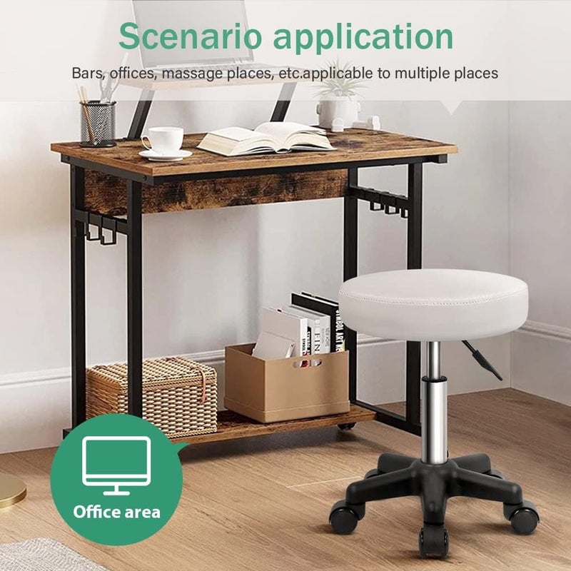 FURWOO Round Rolling Stool Height Adjustable Stool with Wheels for Spa Salon Massage White - Image 3