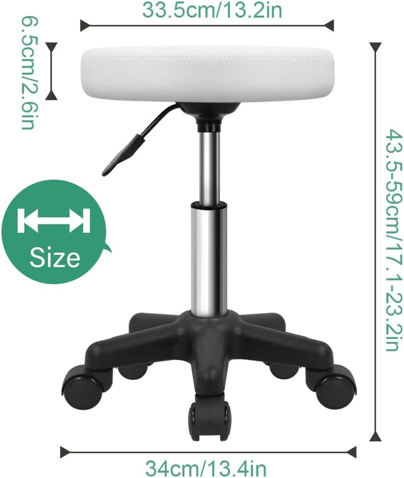 FURWOO Round Rolling Stool Height Adjustable Stool with Wheels for Spa Salon Massage White - Image 2