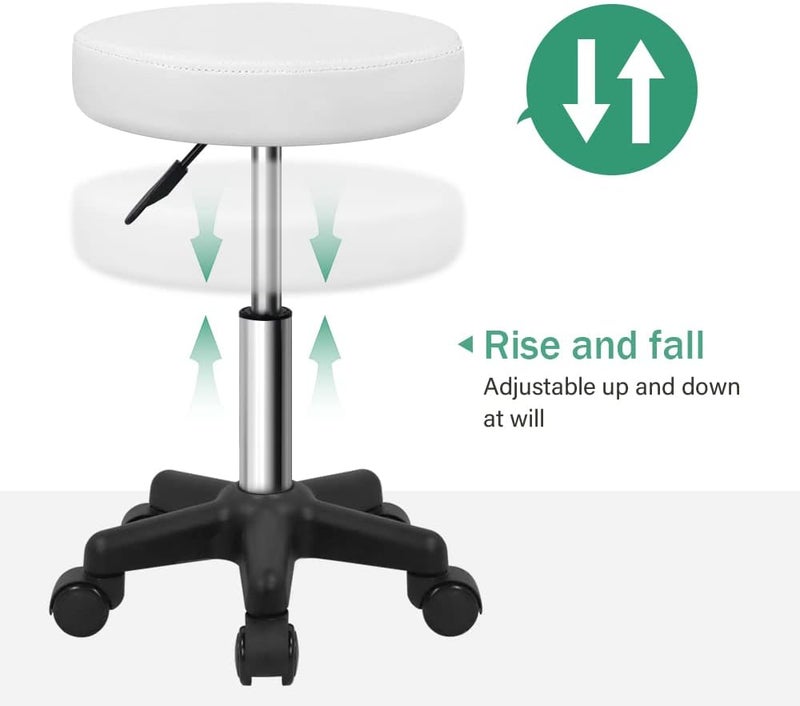 FURWOO Round Rolling Stool Height Adjustable Stool with Wheels for Spa Salon Massage White - Image 5