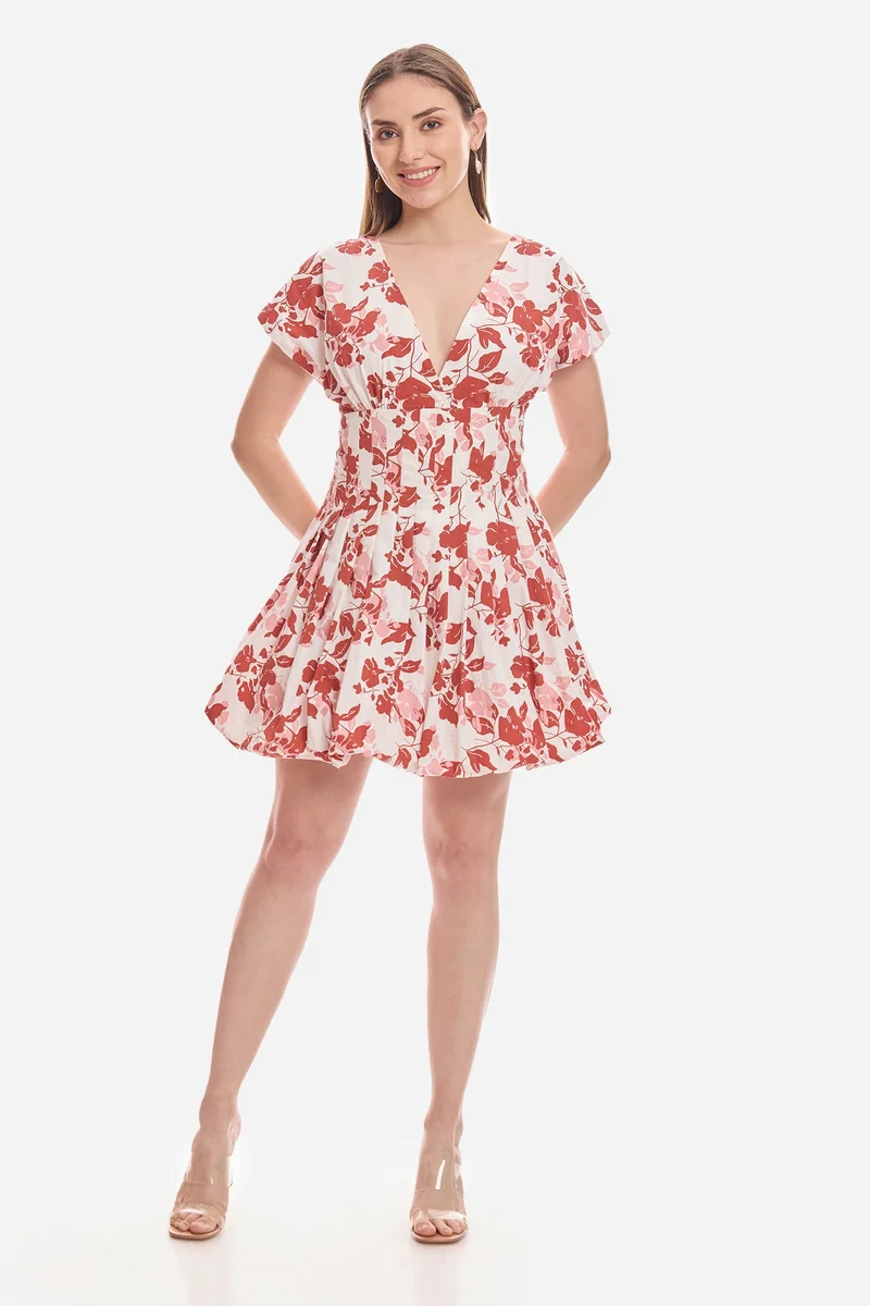 فيرجيو Floral Cotton Pleated Bubble Hem Dress for Women
