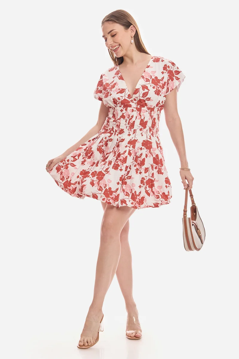 فيرجيو Floral Cotton Pleated Bubble Hem Dress for Women