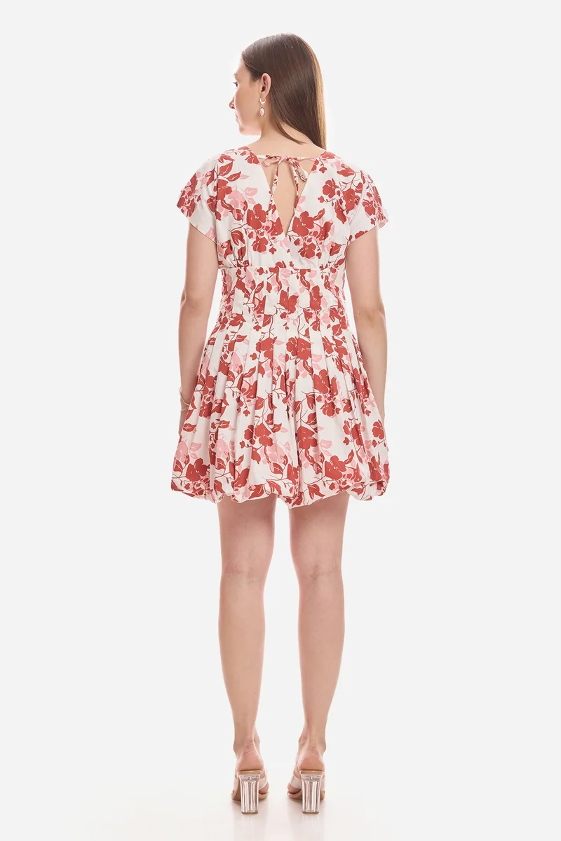 Virgio  Floral Cotton Pleated Bubble Hem Dress for Women for Women | Best Price UAE
