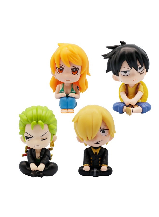 HALAMODO One Piece Endlessly Cute Q Version Sitting Luffy, Zoro, Sanji, Nami Trendy Anime Figure Model Dolls, Energetic Desktop Decoration - Image 1