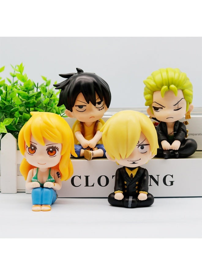 HALAMODO One Piece Endlessly Cute Q Version Sitting Luffy, Zoro, Sanji, Nami Trendy Anime Figure Model Dolls, Energetic Desktop Decoration - Image 2