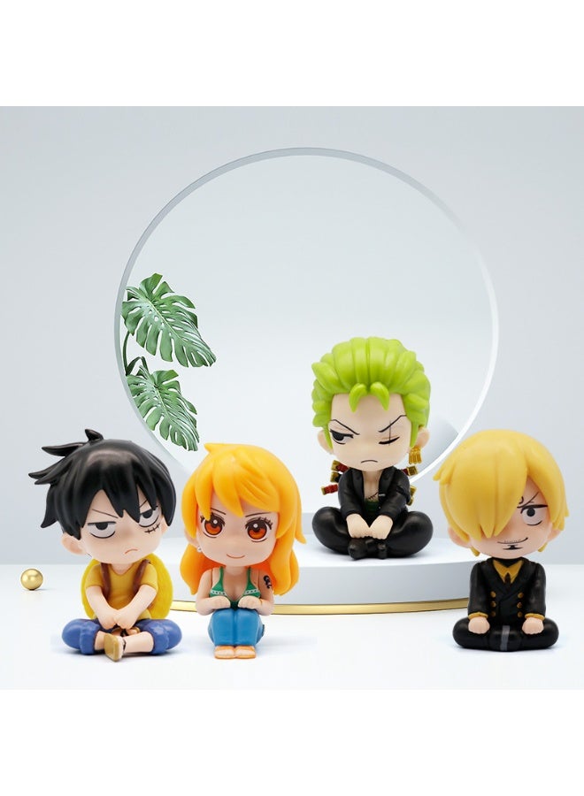 HALAMODO One Piece Endlessly Cute Q Version Sitting Luffy, Zoro, Sanji, Nami Trendy Anime Figure Model Dolls, Energetic Desktop Decoration - Image 3