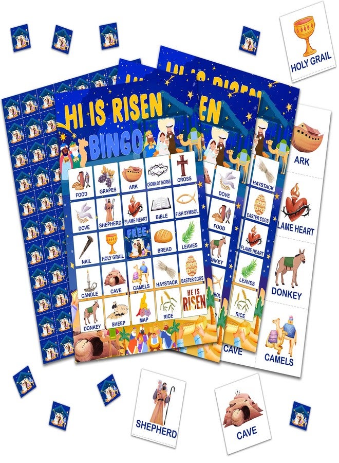 Bgohrd He is Risen Bingo Card Games, Easter Bible Party Bingo Game for Adults Friends Large Group, Ideal Gifts for Spring Resurrection Party Activities, Easter Spring Themed Party Decorations Favors -A18 - Image 1