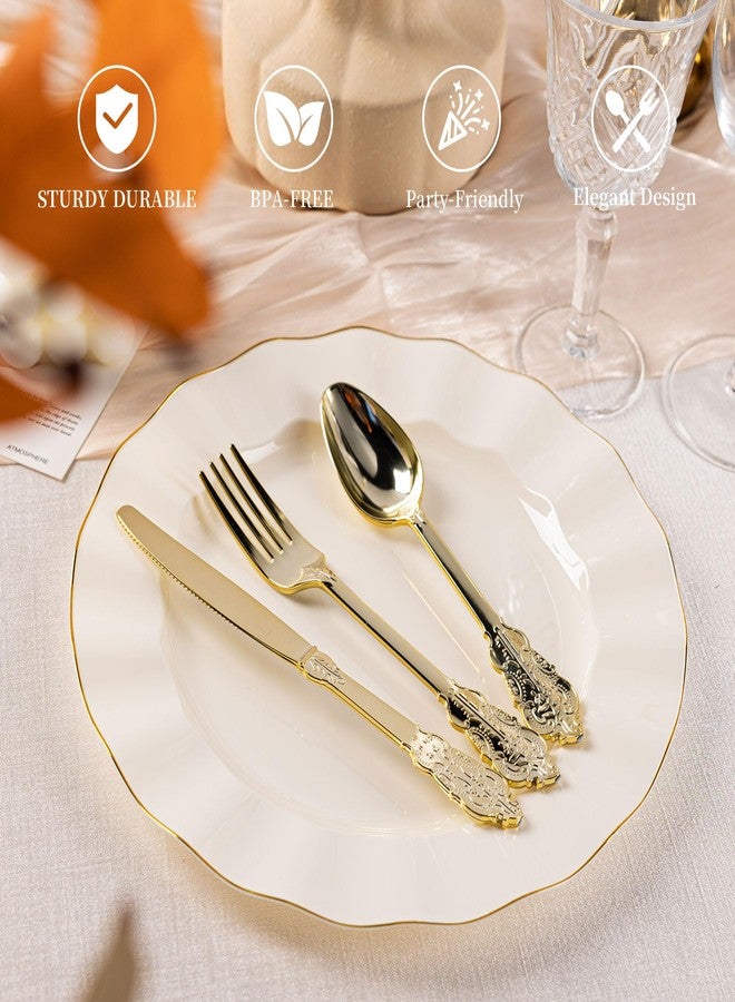 HOMIP 160PCS Gold Plastic Silverware Set Disposable Utensils -Include 80 Forks,40 Knives,40 Spoons -Heavyduty Cutlery Set for Vintage Wedding Party and Daily Use - Image 3
