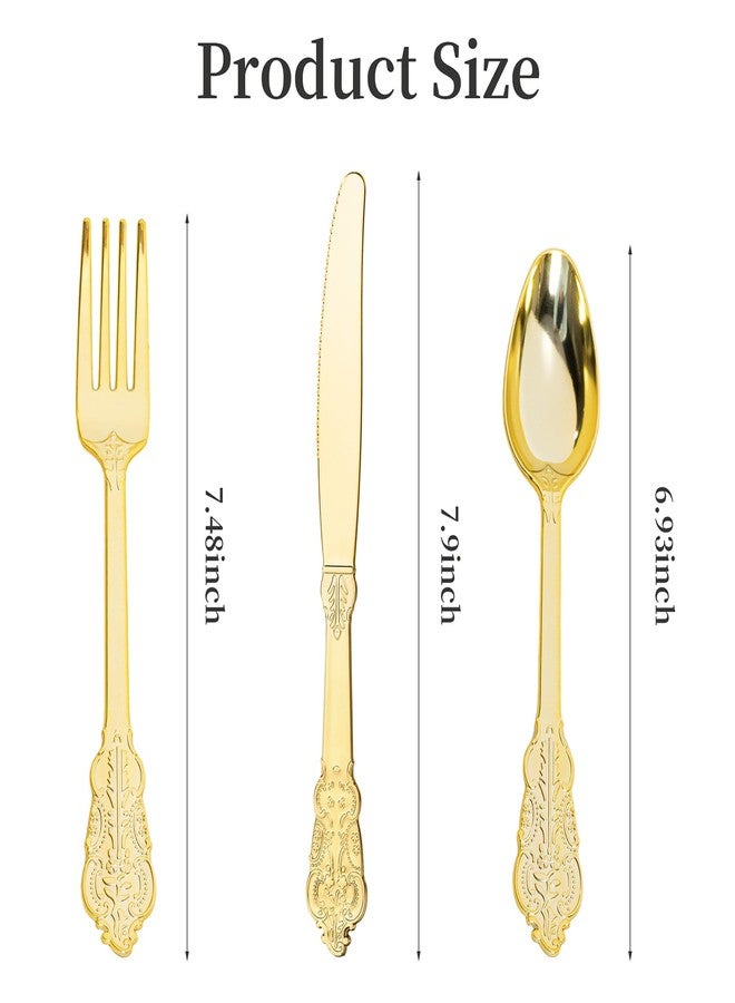 HOMIP 160PCS Gold Plastic Silverware Set Disposable Utensils -Include 80 Forks,40 Knives,40 Spoons -Heavyduty Cutlery Set for Vintage Wedding Party and Daily Use - Image 2
