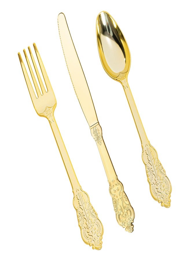 HOMIP 160PCS Gold Plastic Silverware Set Disposable Utensils -Include 80 Forks,40 Knives,40 Spoons -Heavyduty Cutlery Set for Vintage Wedding Party and Daily Use - Image 1
