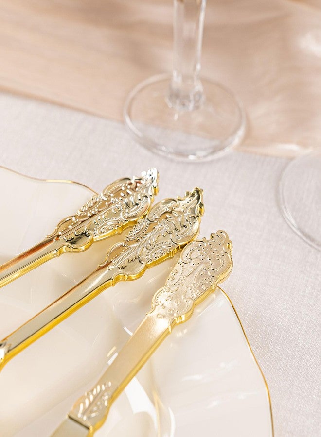 HOMIP 160PCS Gold Plastic Silverware Set Disposable Utensils -Include 80 Forks,40 Knives,40 Spoons -Heavyduty Cutlery Set for Vintage Wedding Party and Daily Use - Image 4