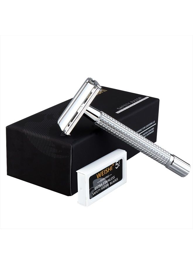 WeiShi Butterfly Open Double Edge Safety Razor Chrome Long Handle Reusable Razor - Image 1