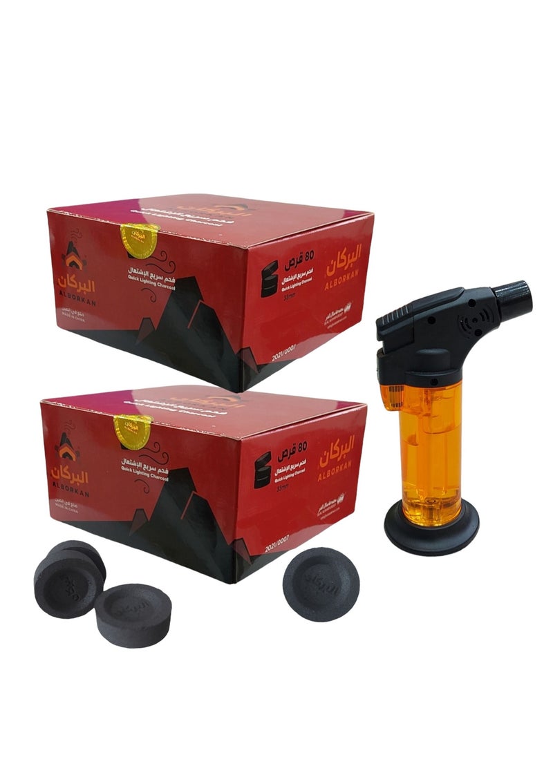 Volcano Volcano incense charcoal, fast-flaming, two pieces with a lighter 