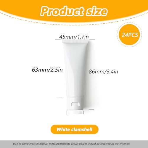 Quupy 24PCS 30ML/1oz Empty Refillable Cosmetic Squeeze Tube Bottle Containers Jars Pot With Flip Cap For Makeup Shampoo Facial Cleanser Body Cream Shower Gel Liquids Lip Gloss (White) - Image 3