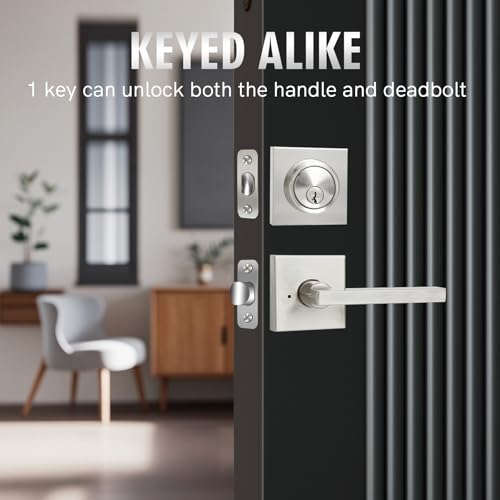 Cielsa Dawn Exterior Door Lock Set with Deadbolt, Front Door Handle Set with Deadbolt, Door Levers Single Cylinder Deadbolt Set, Keyed Alike Heavy Duty Keyed Privacy Handles Locksets,(Satin Nickel) - Image 2