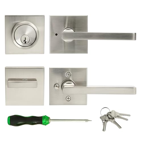 Cielsa Dawn Exterior Door Lock Set with Deadbolt, Front Door Handle Set with Deadbolt, Door Levers Single Cylinder Deadbolt Set, Keyed Alike Heavy Duty Keyed Privacy Handles Locksets,(Satin Nickel) - Image 1