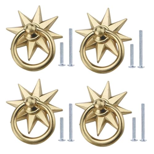Hdtyyln Star Retro Door Knobs 4 Pcs Creative Zinc Alloy Copper Brushed Knob Shoe Closet Drawer Handle Hardware Pull with Screws for Home Office Kitchen Bathroom Cabinet Dresser Cupboard - Image 1
