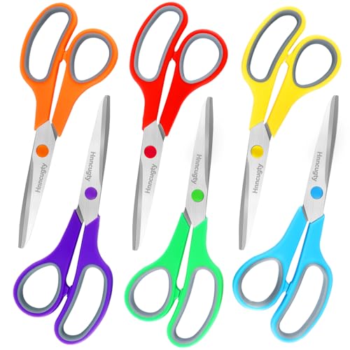 Hnncugty Scissors, Hnncugty 8" Scissors All Purpose Bulk Set of 6-Pack, Sharp Shears for Office Home Craft Sewing Fabric, High/Middle School Supplies Student Teacher Supplies, Comfort Grip Right/Left Handed - Image 1