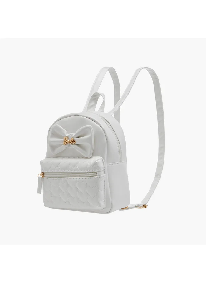 Barbie Girls Bow Applique Backpack with Zip Closure and Adjustable Strap