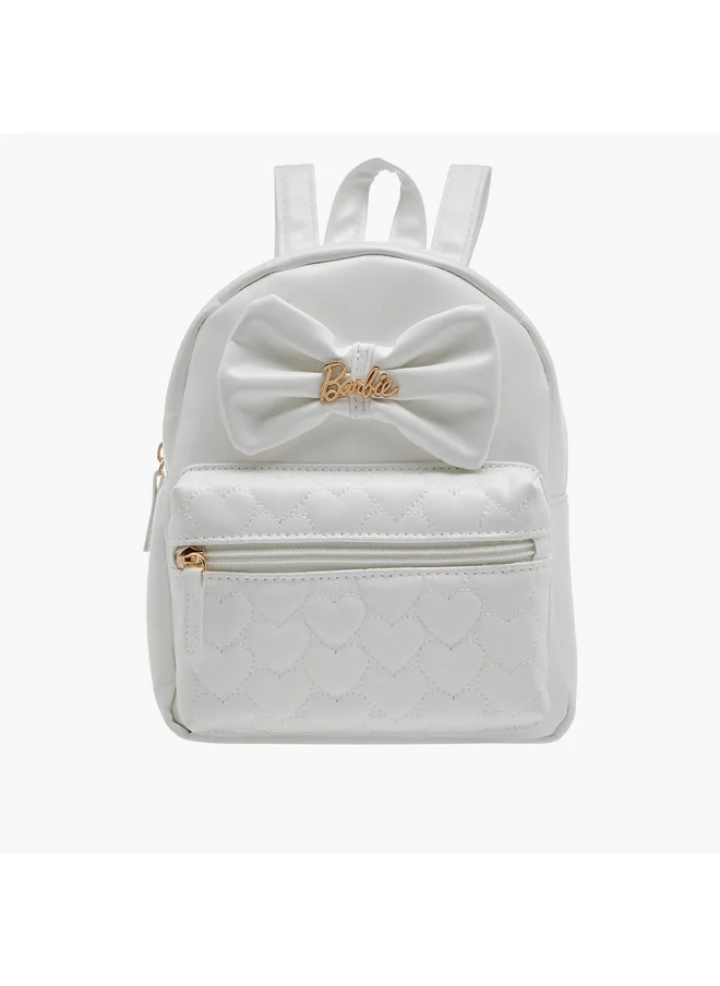 Barbie Girls Bow Applique Backpack with Zip Closure and Adjustable Strap